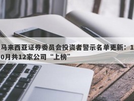 马来西亚证券委员会投资者警示名单更新：10月共12家公司“上榜”